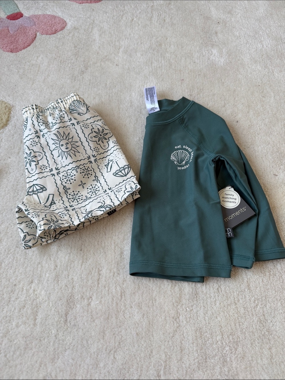 Kids Green Rash Guard Swim Set with Printed Swim Shorts